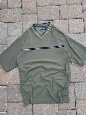 Vintage Y2K Point Zero Olive Ribbed V-Neck Shirt Men’s XL